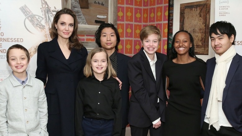 Angelina Jolie with her and Brad Pitt's six kids (Google)